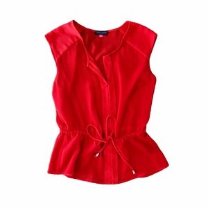{Vince Camuto} Red Drawstring Peplum Sleeveless Blouse Size Small